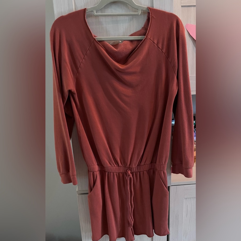 Sozy Red Orange Romper with Drawstring Waist